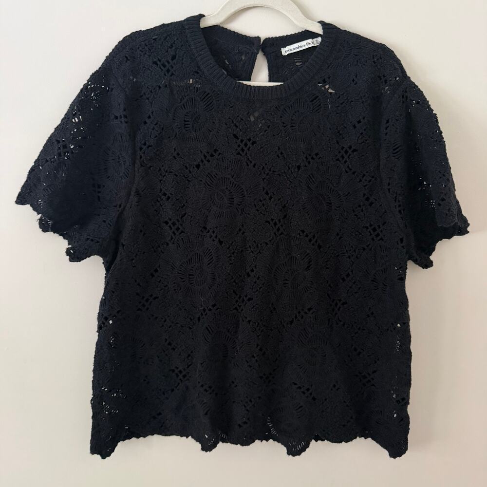 Abercrombie & Fitch‎ Crochet Black Knit Short Sleeve Loose Knit Sweater Size XL